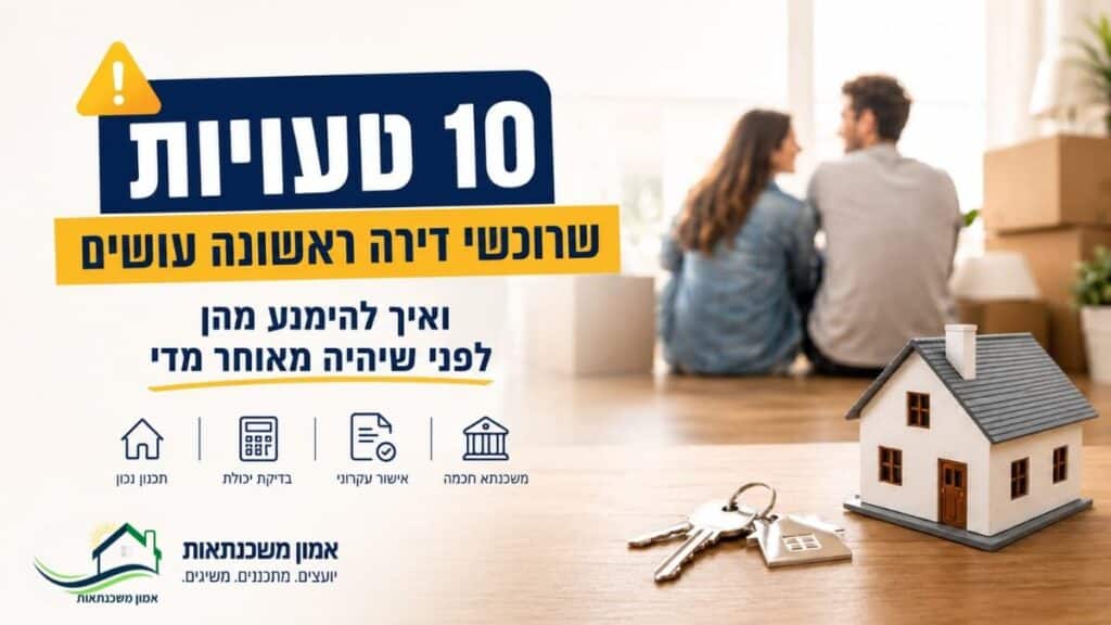 עומדים לקנות דירה ראשונה? הכירו את 10 הטעויות הנפוצות ביותר של רוכשי דירה ראשונה ולמדו איך להימנע מהן כדי לחסוך כסף, לחץ והחלטות יקרות בדרך למשכנתא.