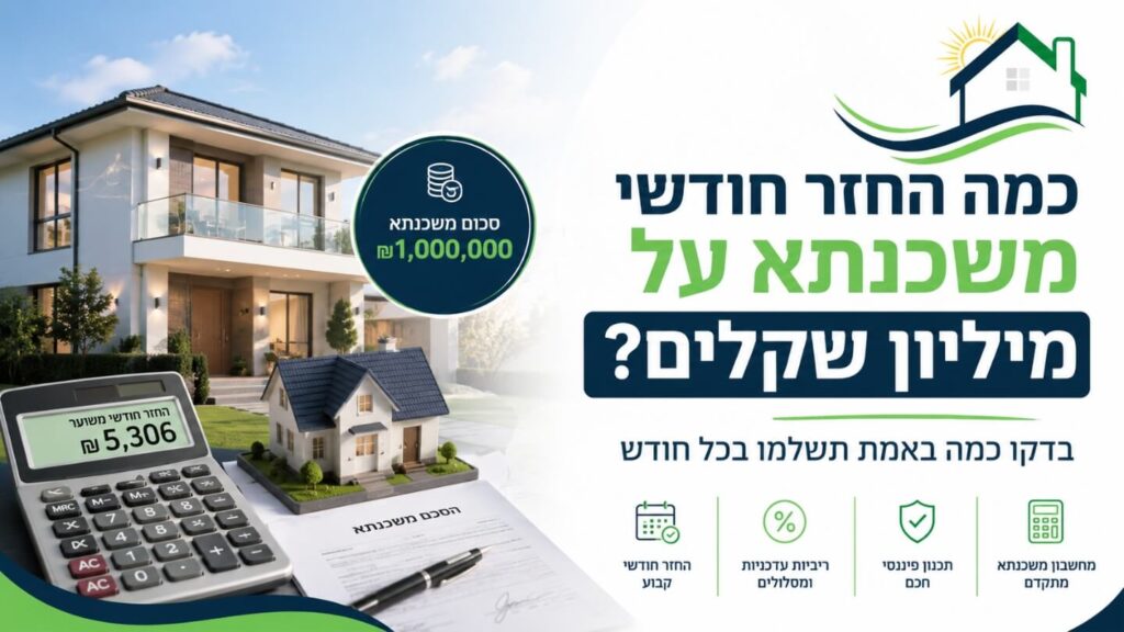כמה החזר חודשי משכנתא על מיליון שקלים?