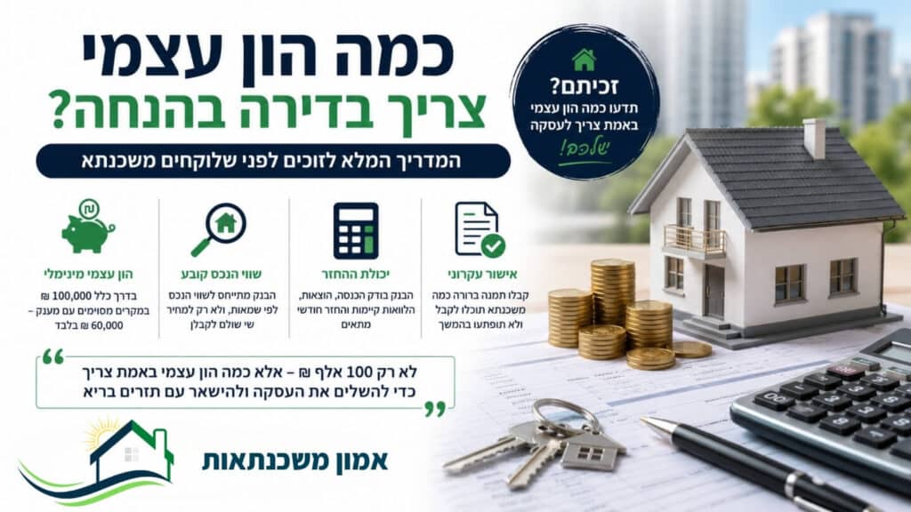 כמה הון עצמי צריך בדירה בהנחה ומחיר למשתכן? המדריך המלא ל- 2026